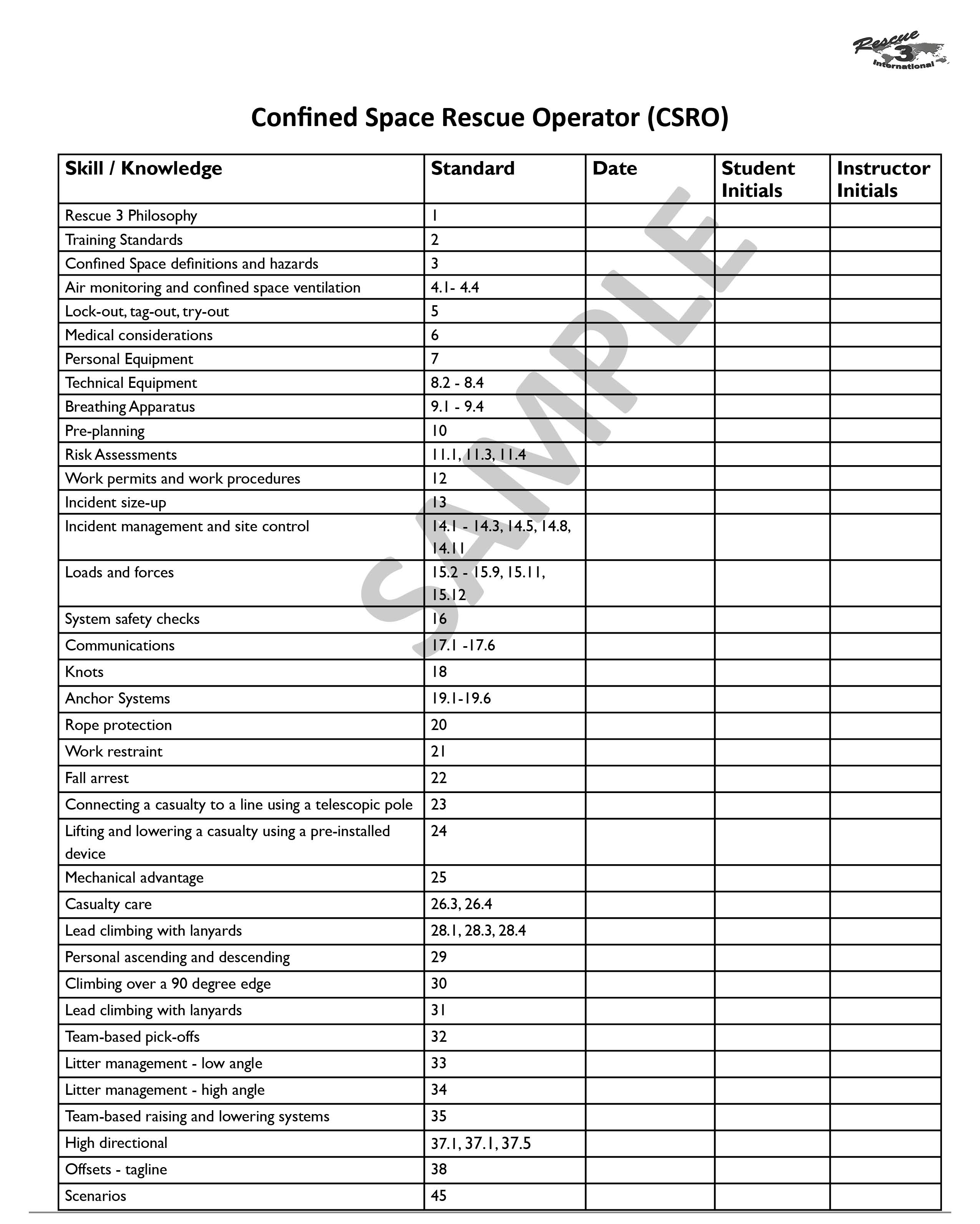 CSRO Skill Sheet SAMPLE